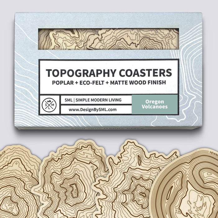 Wood Coaster Set | Oregon Mountain Coasters | Topography