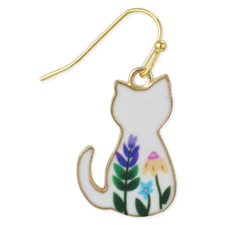 Cat-shaped earring with floral design on a white background