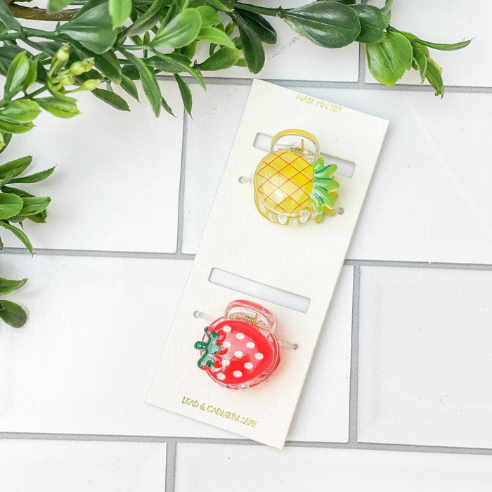 Mini Acrylic Strawberry + Pineapple Hair Clip Set