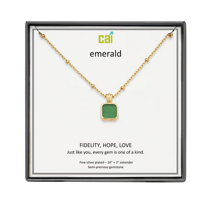 Gold Emerald Square Gemstone Necklace