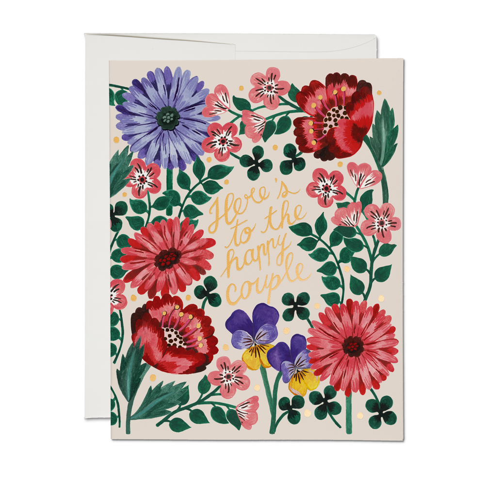 Greeting card with floral design and text on a white background