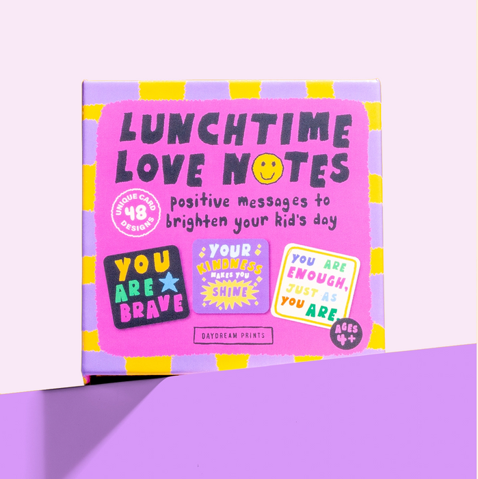 Pack of 'Lunchtime Love Notes' with colorful design on a purple background