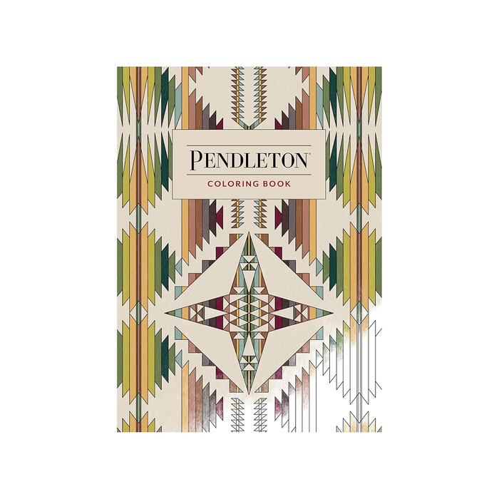 A book cover for 'Pendleton: Coloring Book' featuring a Southwestern geometric pattern in beige, green, brown, and red on a white background.
