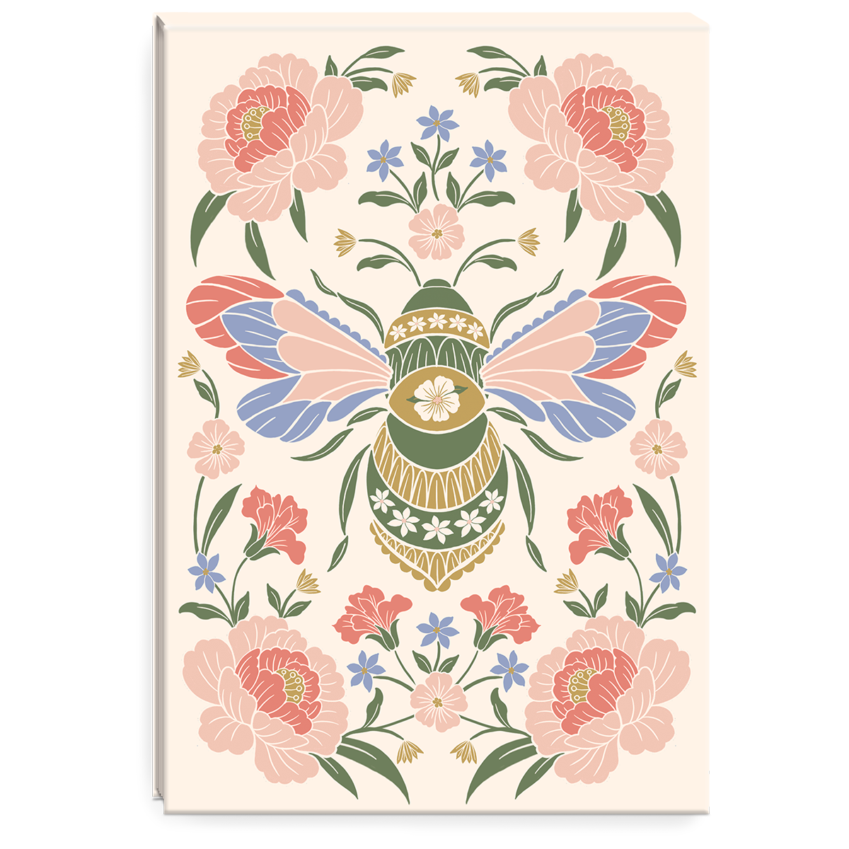 Decorative notepad with a bee and floral design on a beige background