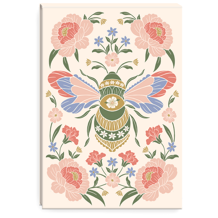 Decorative notepad with a bee and floral design on a beige background
