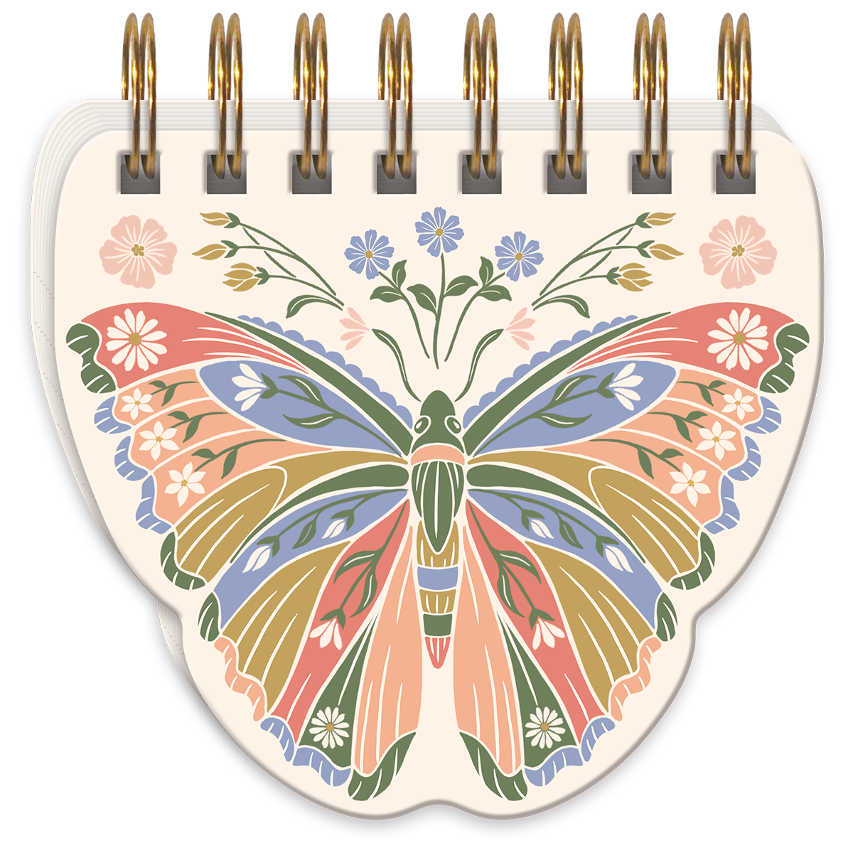 Notebook with a colorful butterfly design on a white background