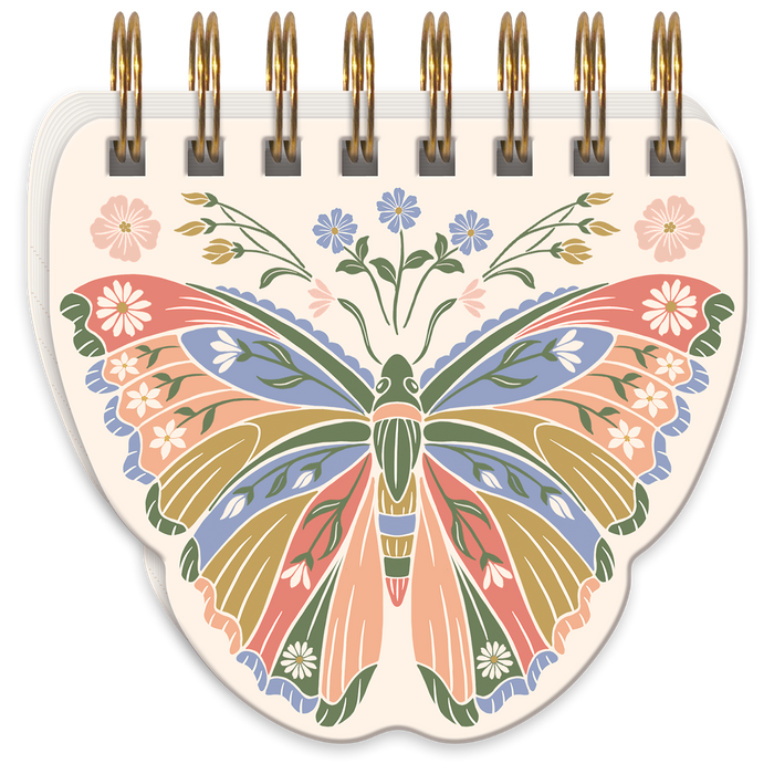Notebook with a colorful butterfly design on a white background