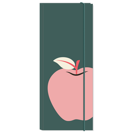 Notebook with a pink apple design on a green background