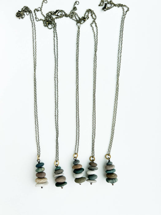 Lake Stone Cairn Charm Necklace (18" Chain)