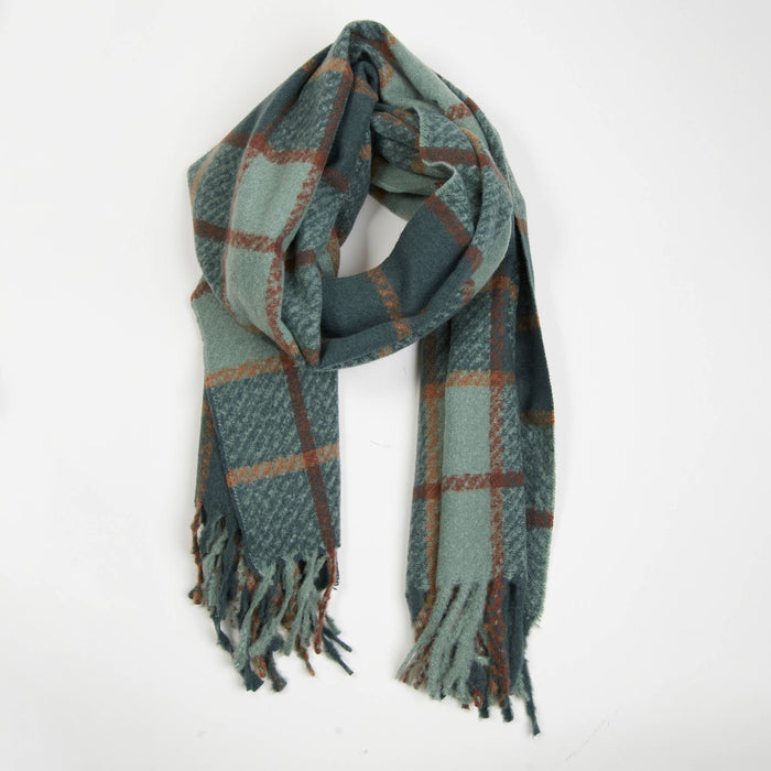 Kylie Windowpane Plaid Fringe Winter Scarf