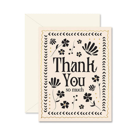 Greeting card with 'Thank You so much' text and floral designs on a white background