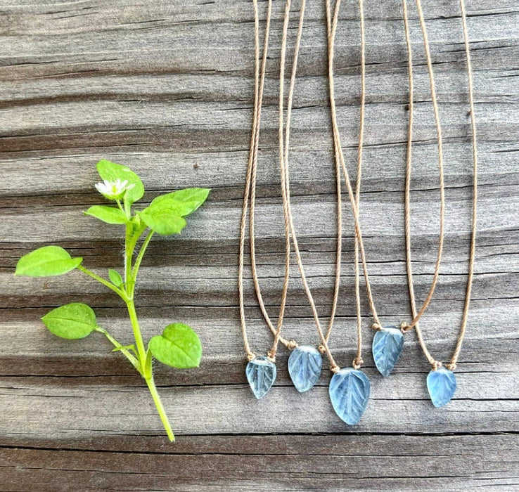 Aquamarine Carved Leaf Necklace