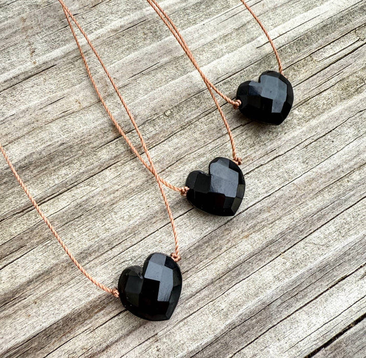 Black Onyx Heart Cord Necklace