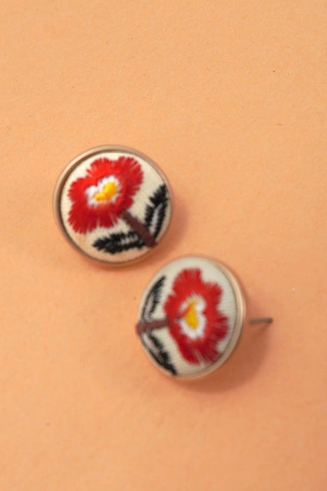 Embroidery Floral Gold Edge Earrings