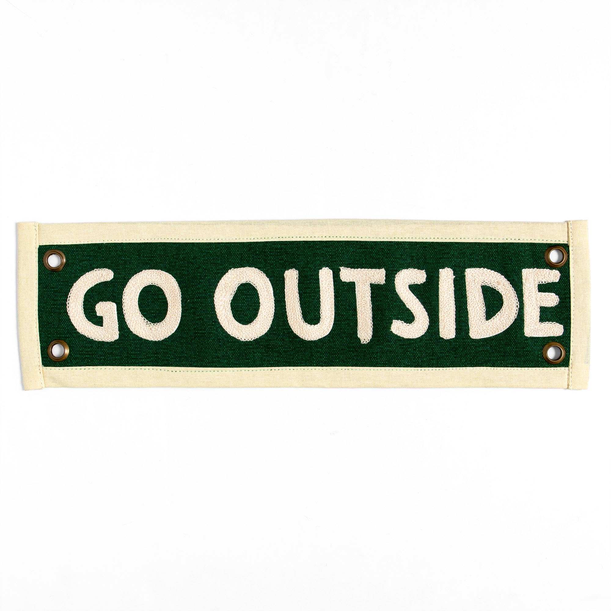 Green sign with 'GO OUTSIDE' text on a white background