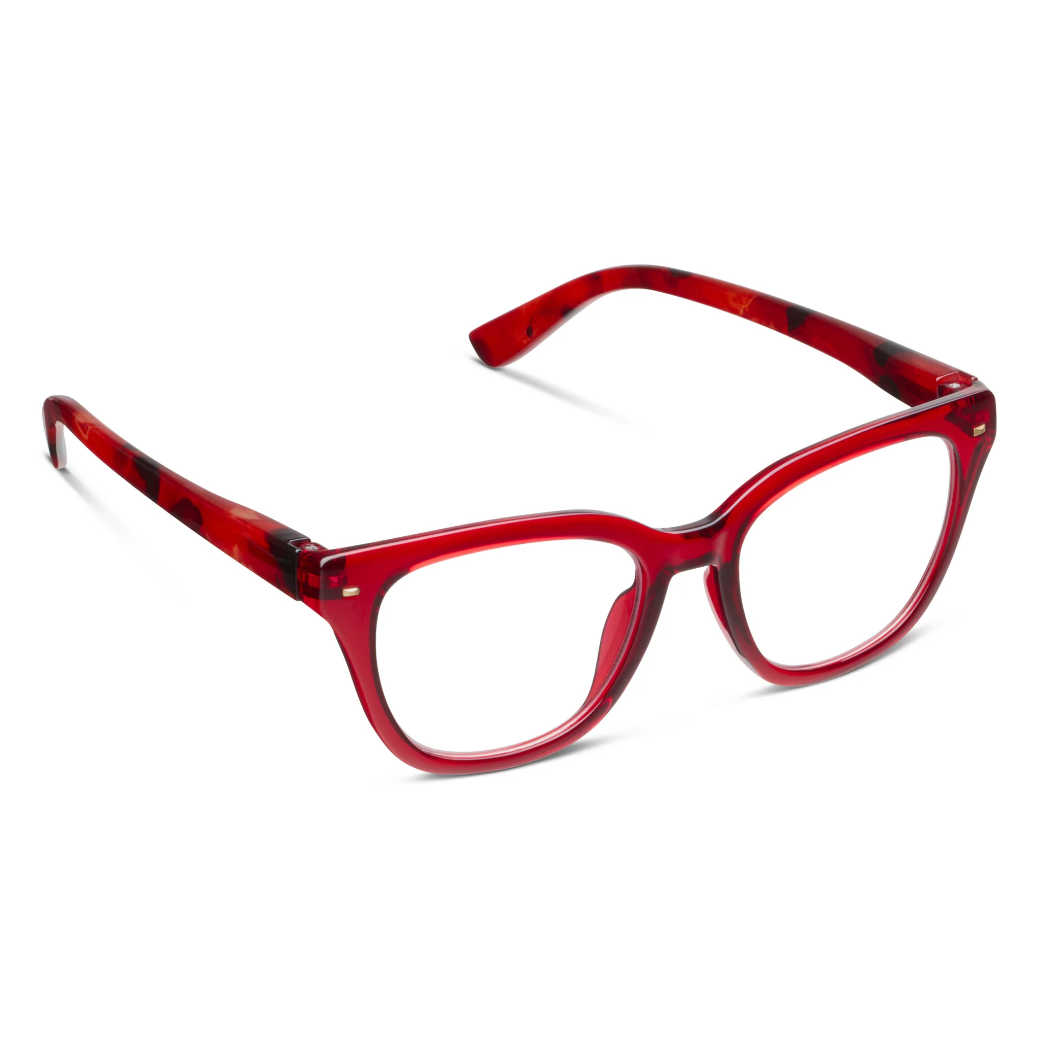 Red eyeglasses on a white background