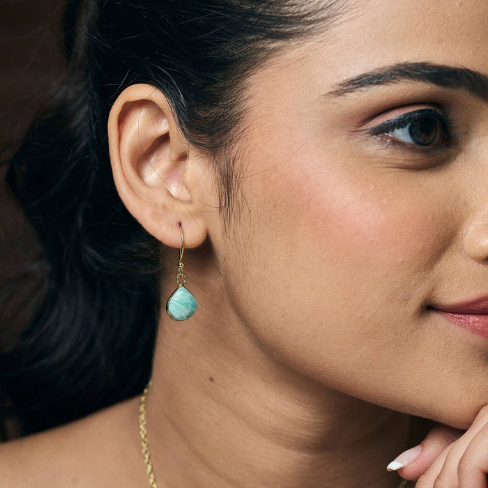 Gold Plated Earrings with Semi-Precious Stone - Amazonite