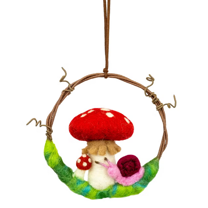 Mushroom and Snail Mini Wreath Ornament