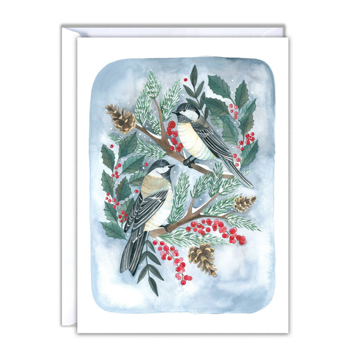 Holiday Card- Two Christmas Chickadees