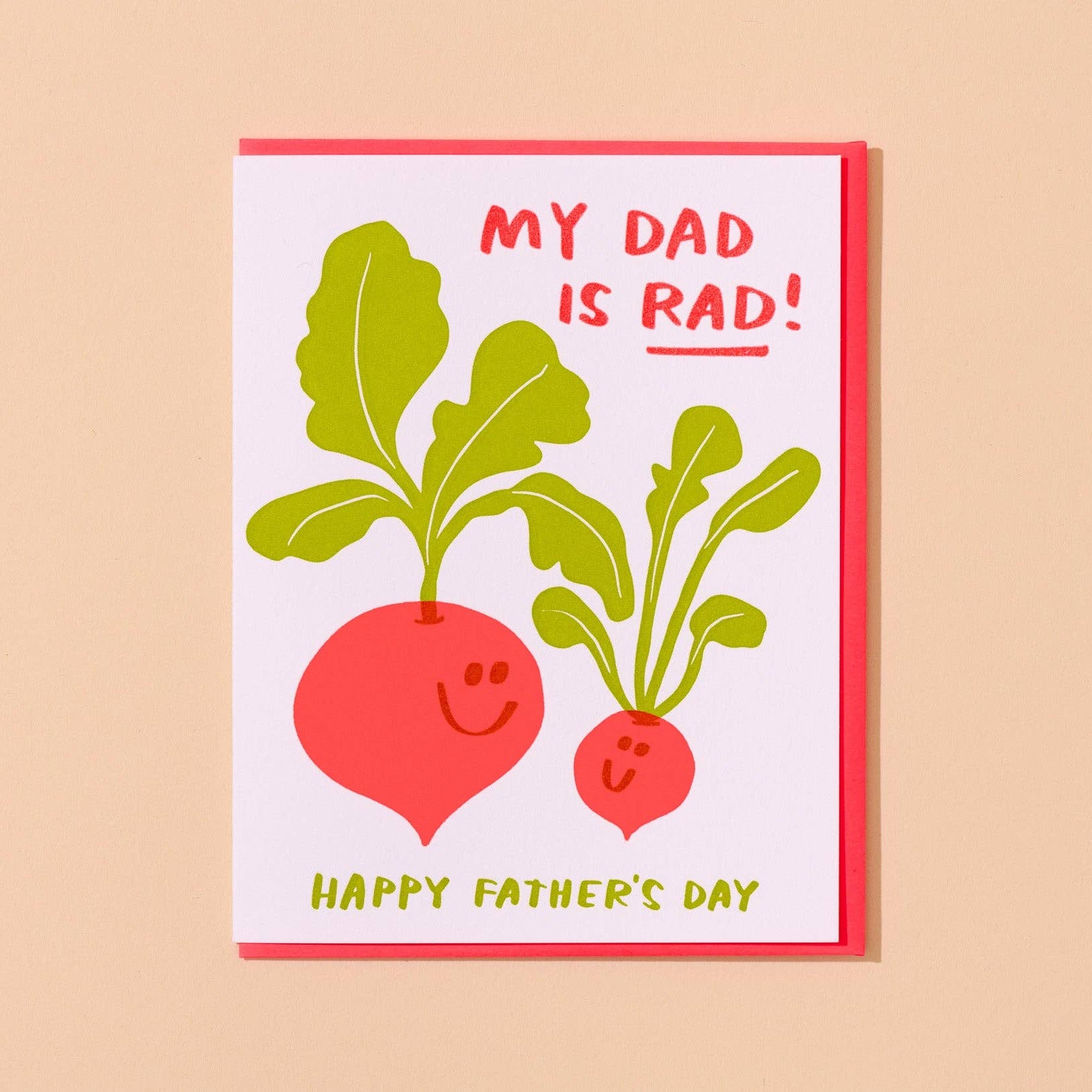 Father's Day card with radishes and text on a beige background