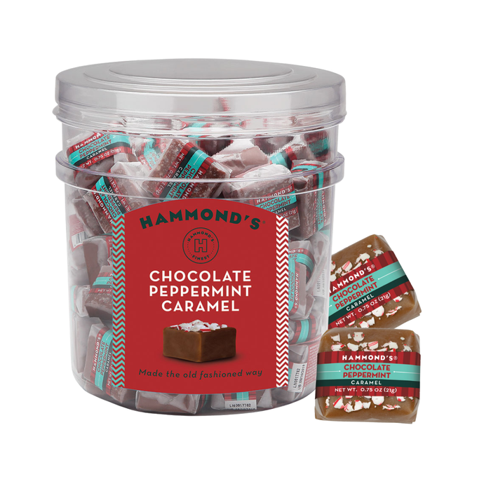 Handmade Caramels - Chocolate Peppermint - 80 Pc Display Tub