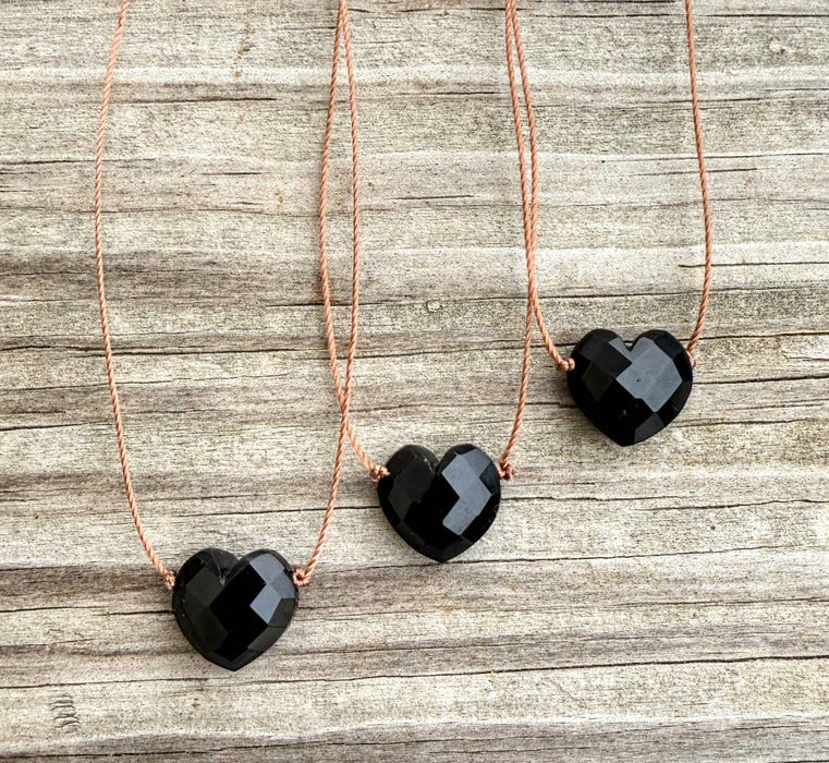 Black Onyx Heart Cord Necklace