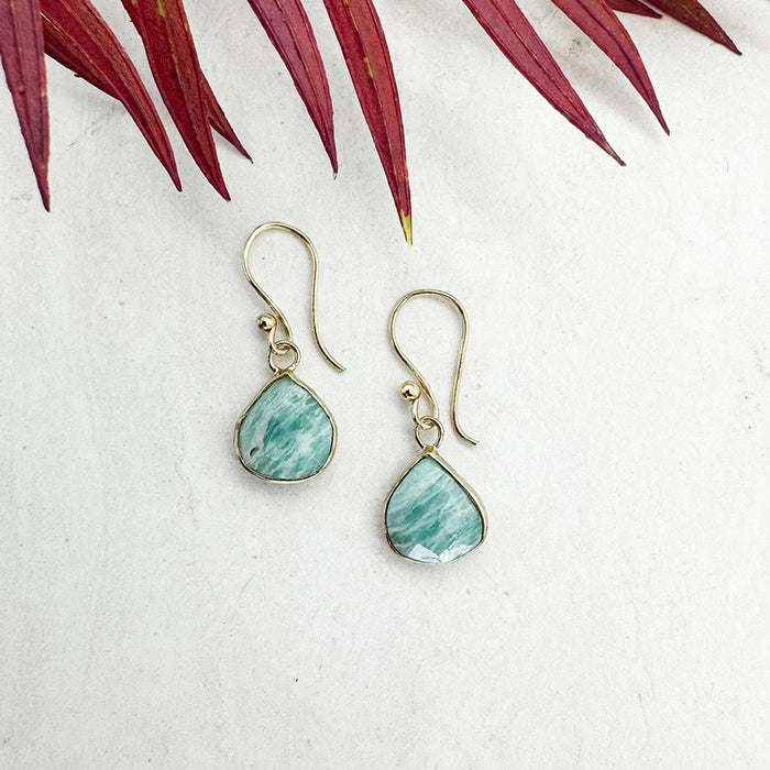 Gold Plated Earrings with Semi-Precious Stone - Amazonite