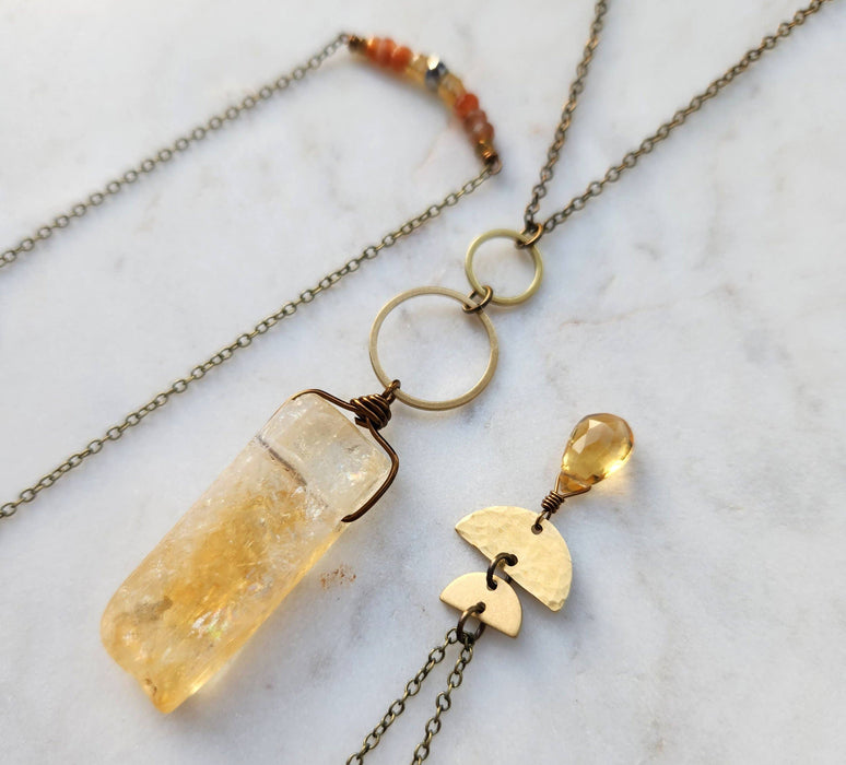 Dainty Citrine, Sunstone & Silver Necklace