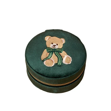Teddy Bear Round Velvet Jewelry Case on white background