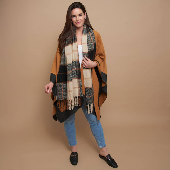 Kylie Windowpane Plaid Fringe Winter Scarf