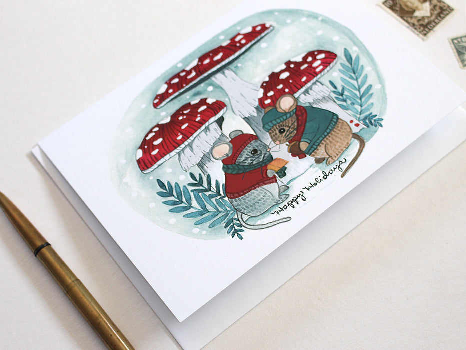 Happy Holidays Mice Blank Holiday Card