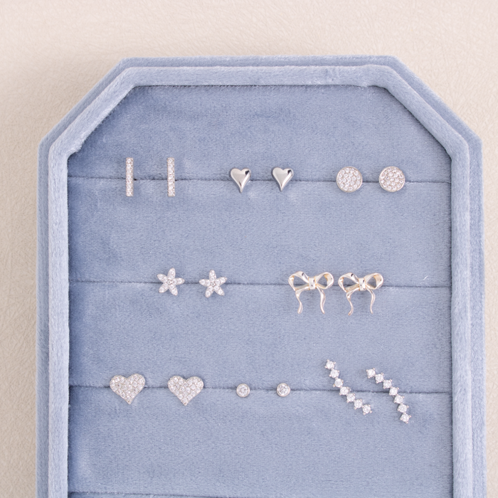 Pave Flower Studs On Velvet Gift Tag