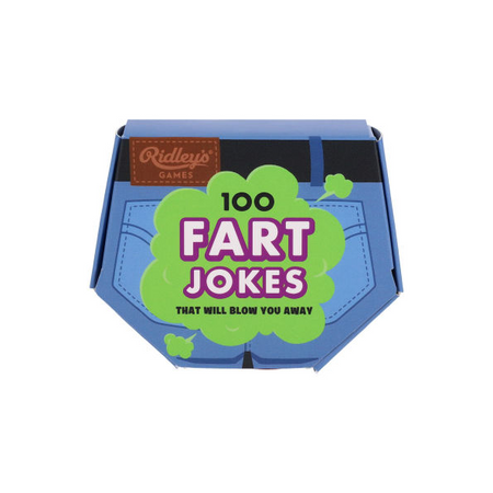 Box of '100 Fart Jokes' game by Ridley's Games on a white background