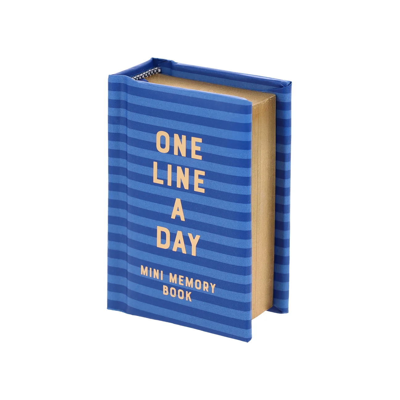 Blue striped mini memory book titled 'One Line A Day' on a white background