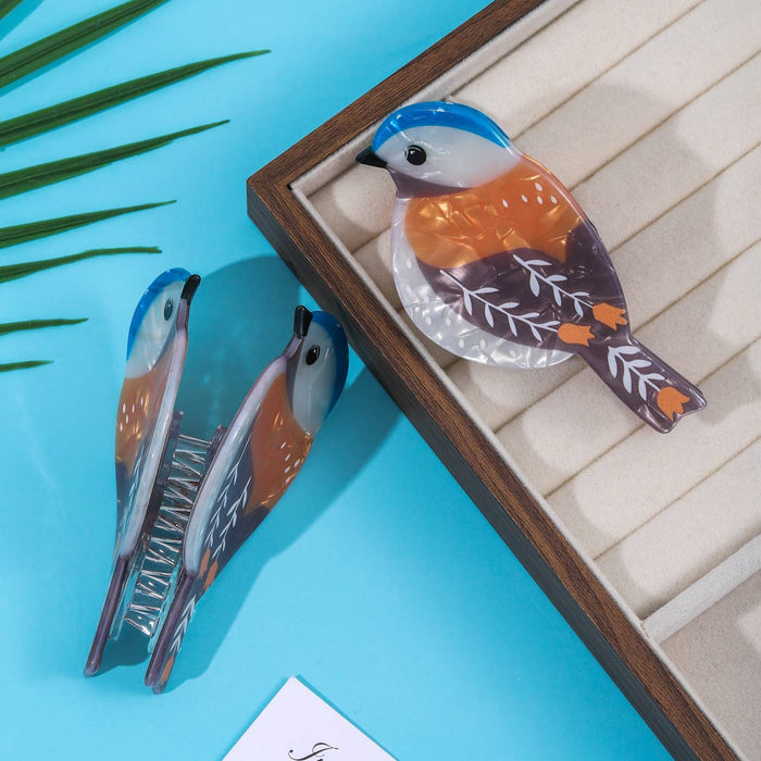 Cartoon Eurasian Blue Tit Bird Print  Hair Claw Clip