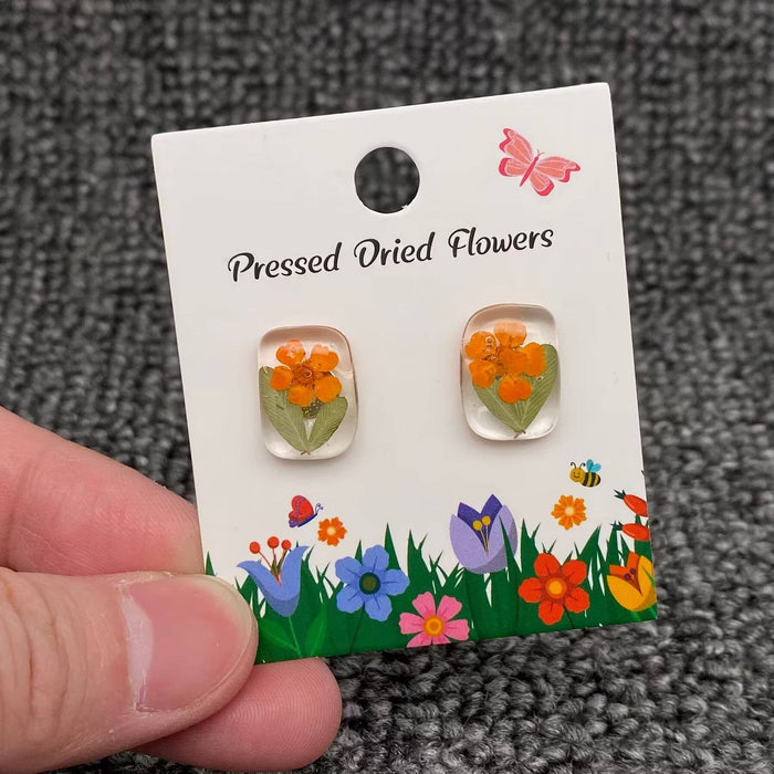 Pressed Dried Flowers Floral Frameless Ear Studs