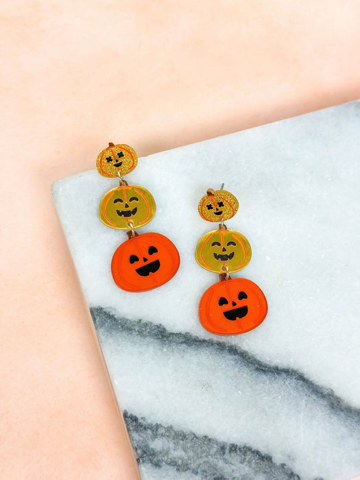 Stacked Pumpkin Dangle Earrings - Orange
