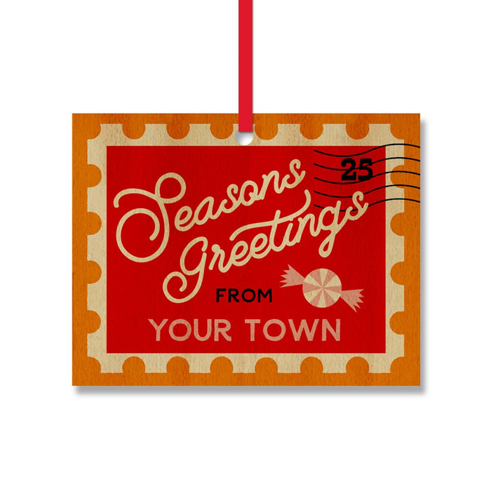 Postage Stamp Personalized Wood Ornament, name drop