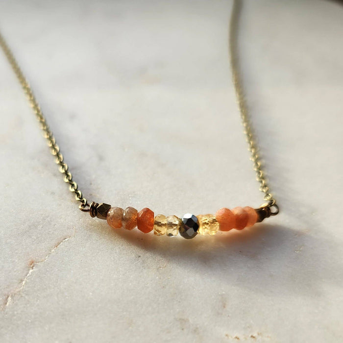 Dainty Citrine, Sunstone & Silver Necklace
