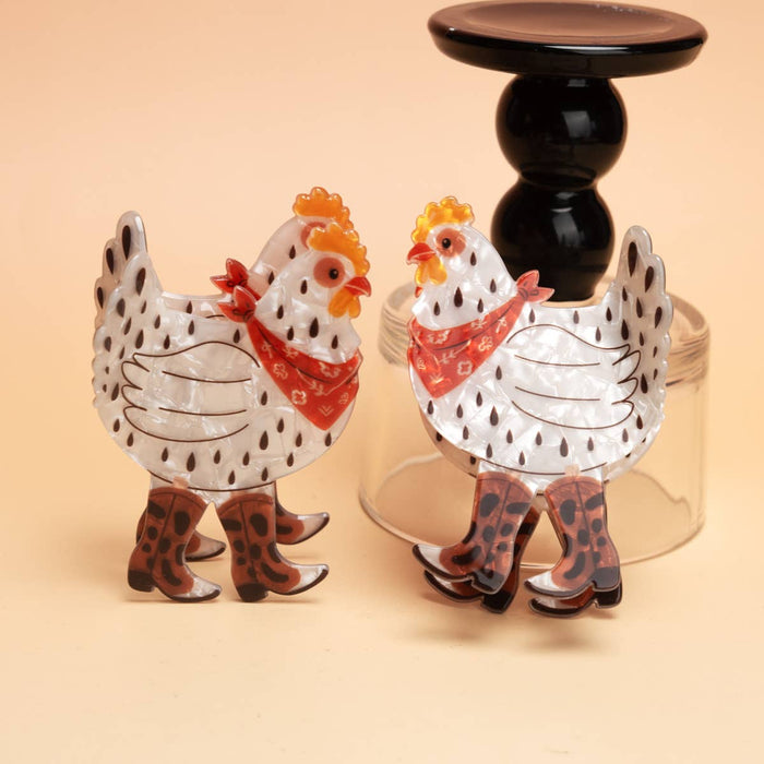 Fun Western Cowboy Bandana & Boots Chicken Hair Claw Clip