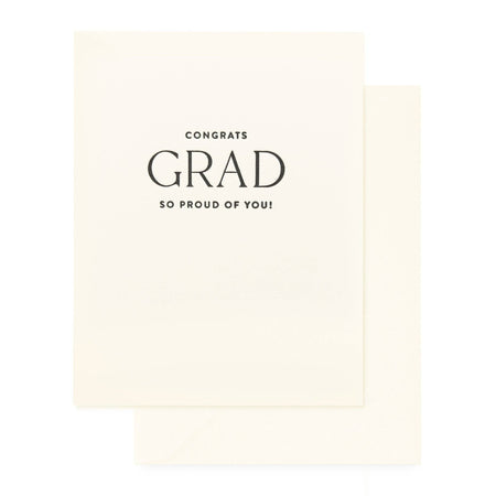 Graduation card with 'Congrats Grad So Proud of You!' text on a white background
