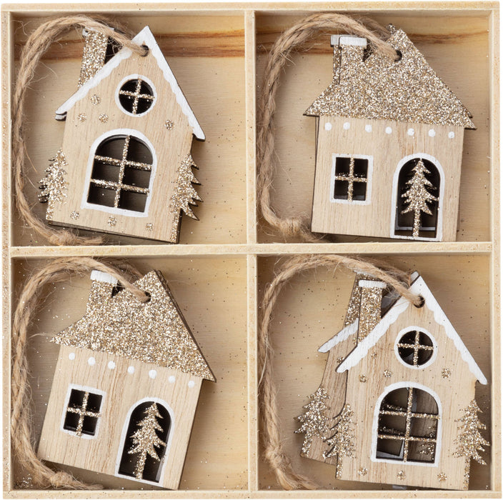 A29510:Set of 8 natural wood house orns w/ painted 5in