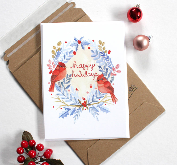 Holiday Card - Two Cardinals Happy Holidays 