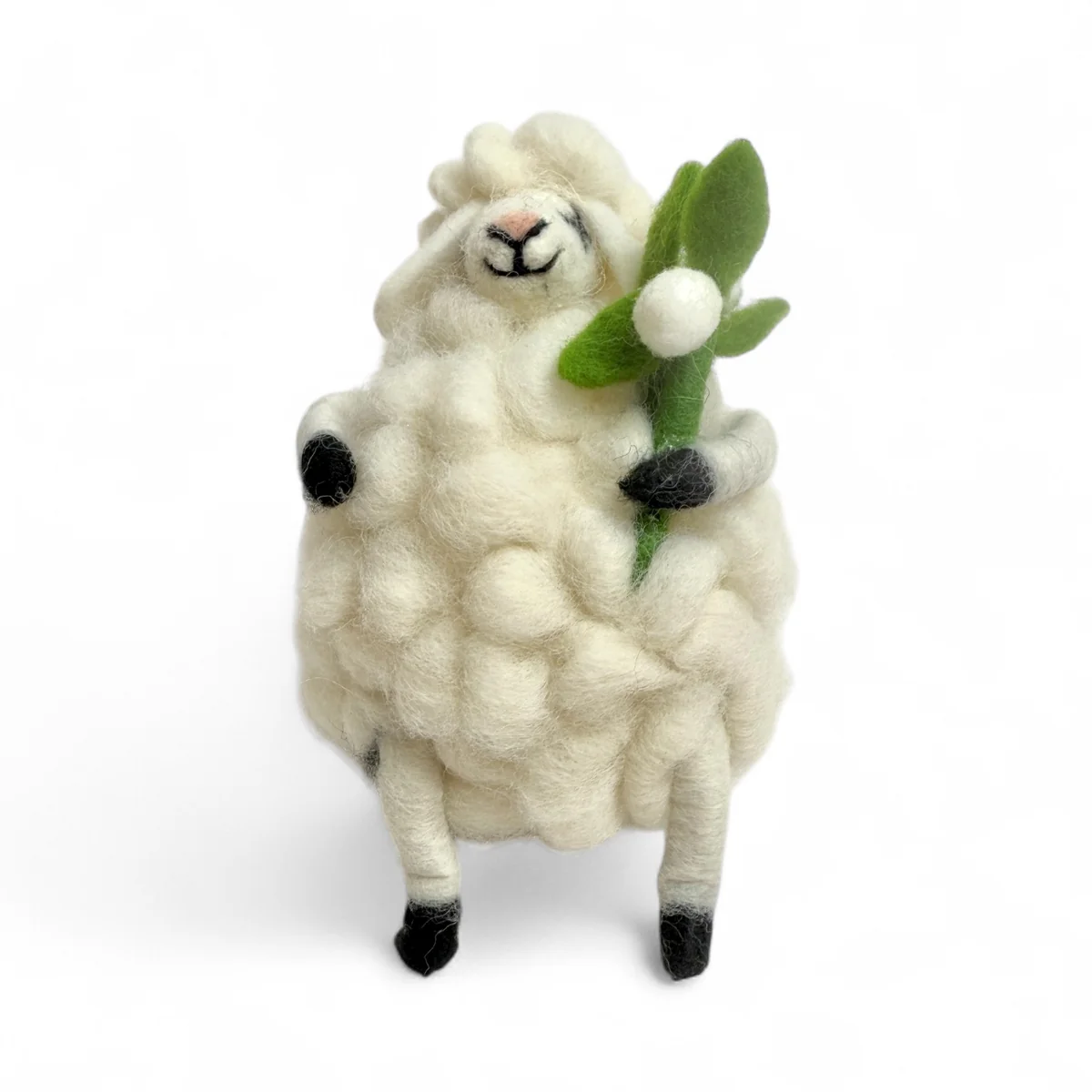  sheep holding a sprig of mistletoe on a white background