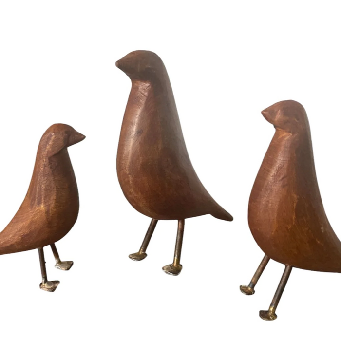 Hand Carved Standing Wooden Birds