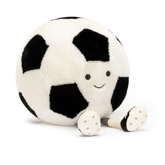 Soccer ball jellycat stuffie with a face and legs
