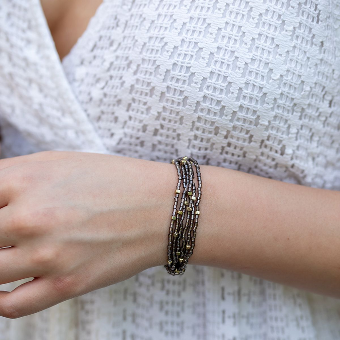 Seed-bead Stretchy Bunch Bracelets –  Smoky Silver
