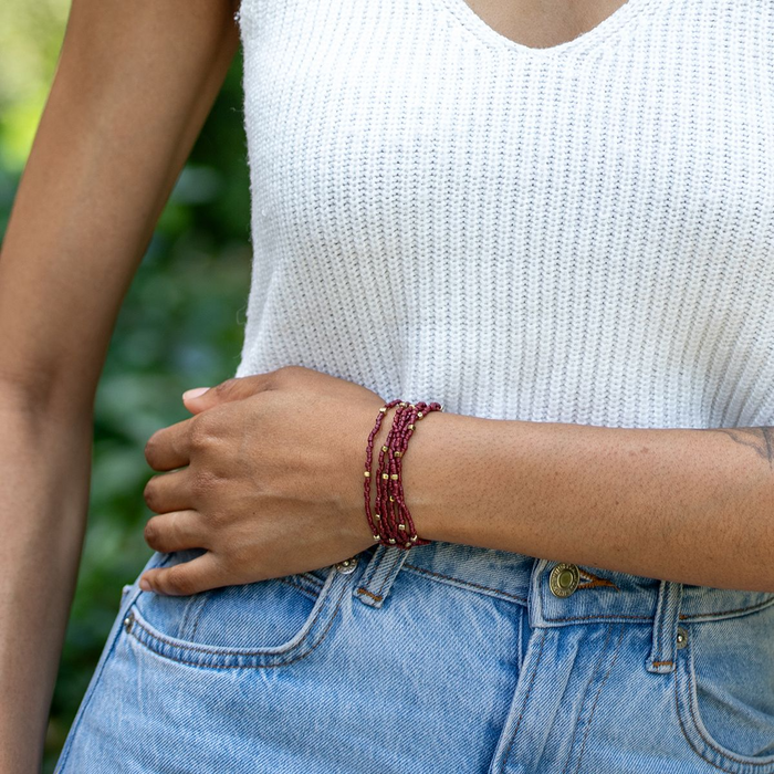 Seedbead Stretchy Bunch Bracelet - Classy Crimson