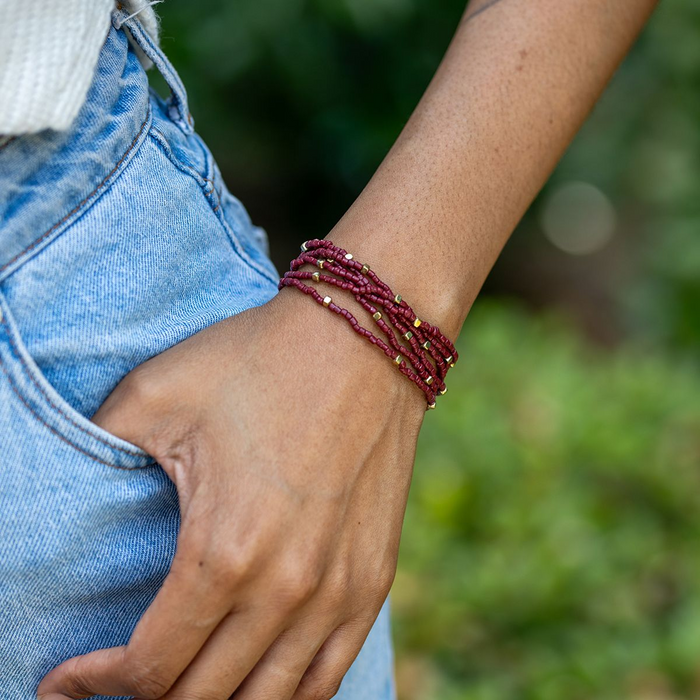 Seedbead Stretchy Bunch Bracelet - Classy Crimson