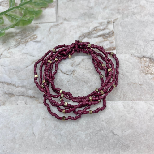 Seedbead Stretchy Bunch Bracelet - Classy Crimson